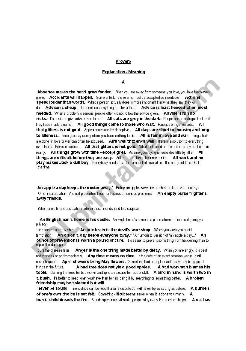 proverb worksheet