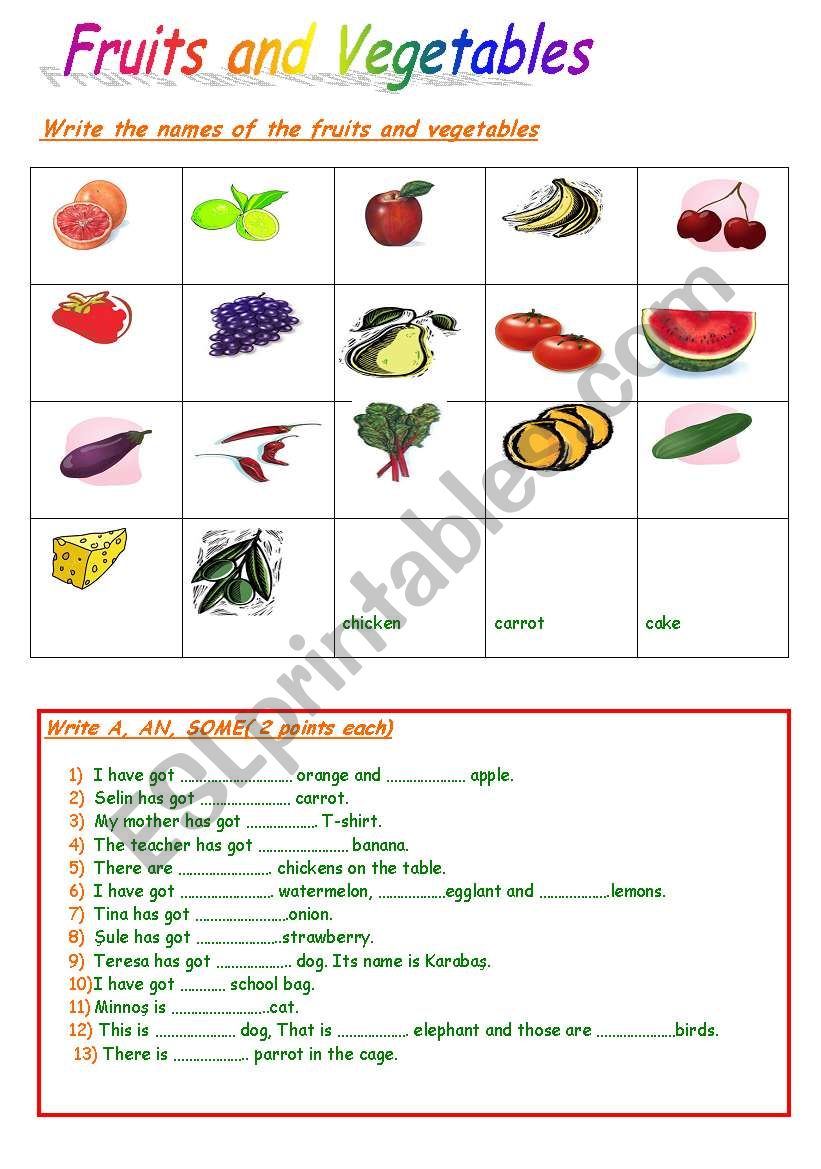 fruits and vegetables worksheet