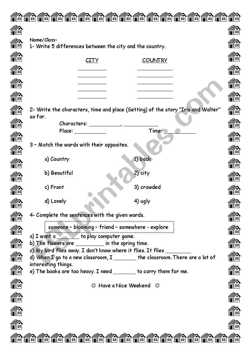 Reading Street 2.1 Iris and Walter Worksheet