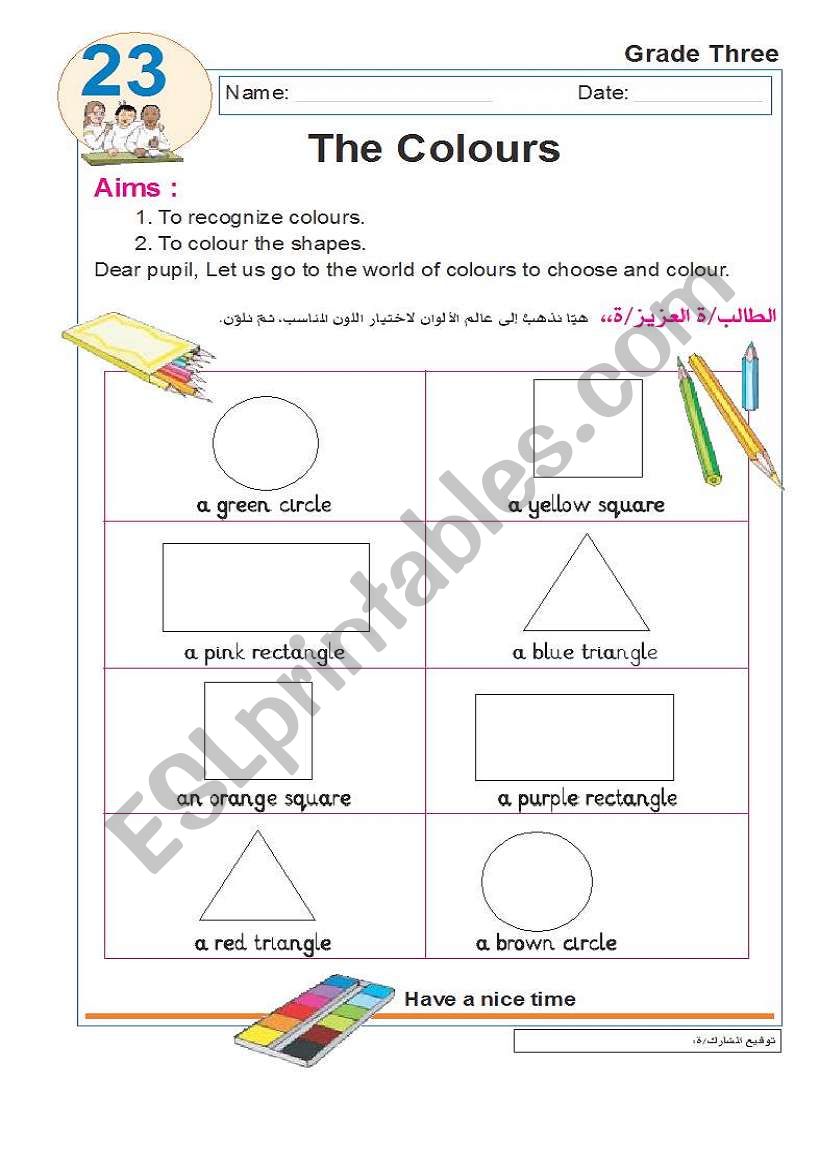 The colours worksheet