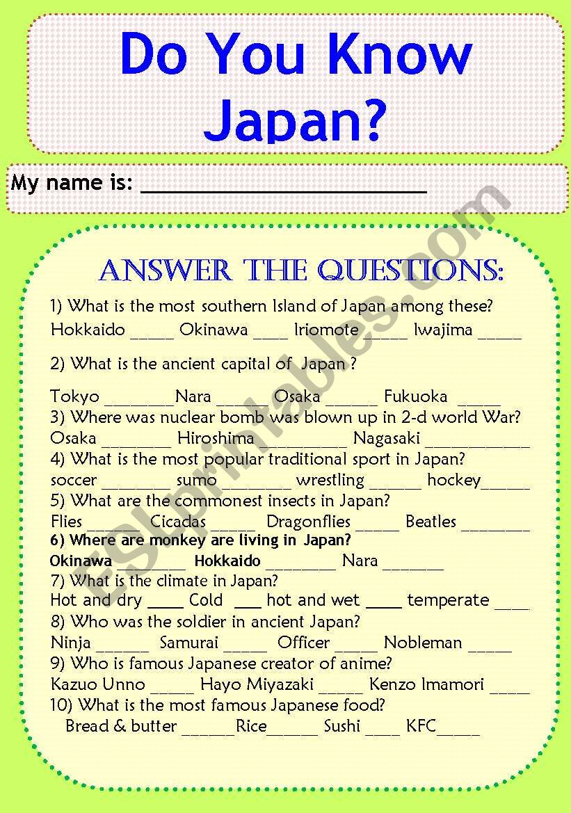 Do You Know Japan? Answer the Questions.