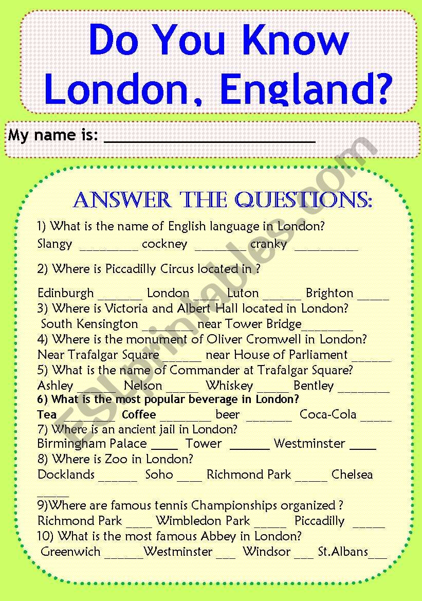 Do You Know London, England? worksheet
