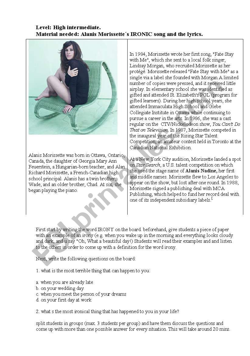 Alanis MorissetteÂ´s IRONIC worksheet