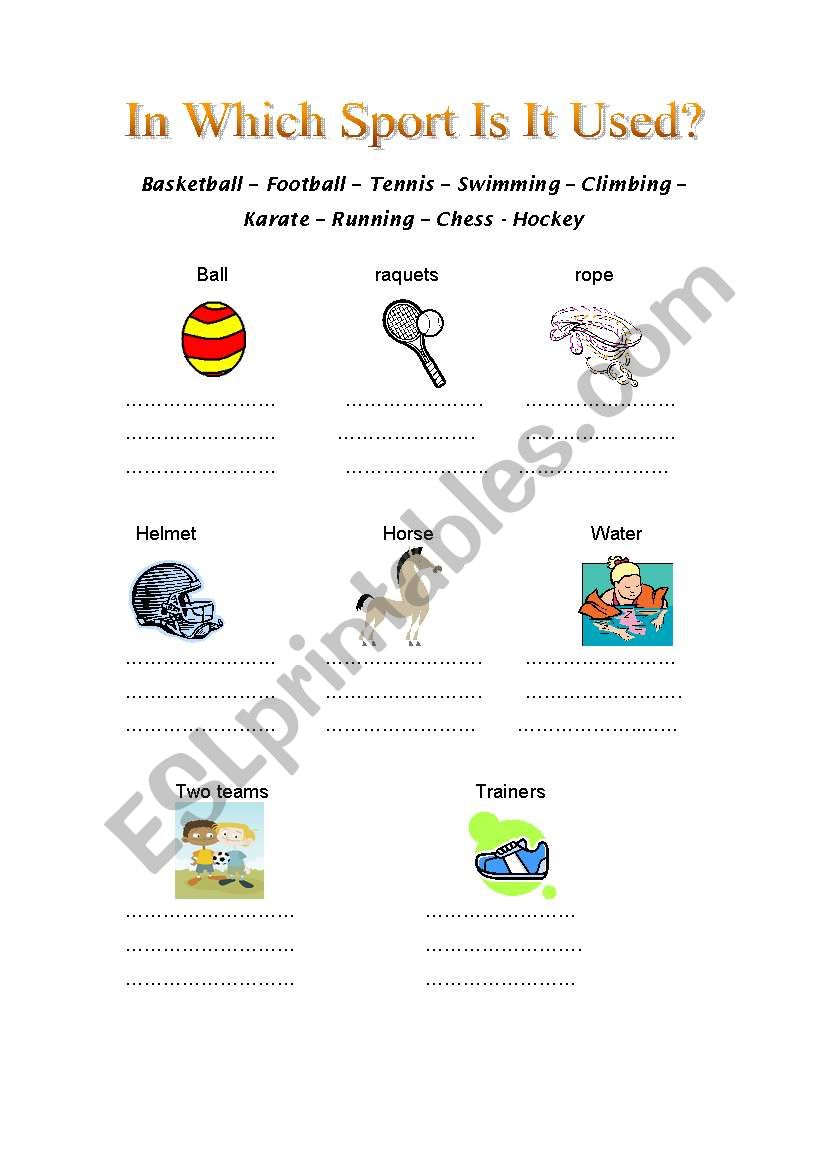 In Which Sport Is It Used? worksheet