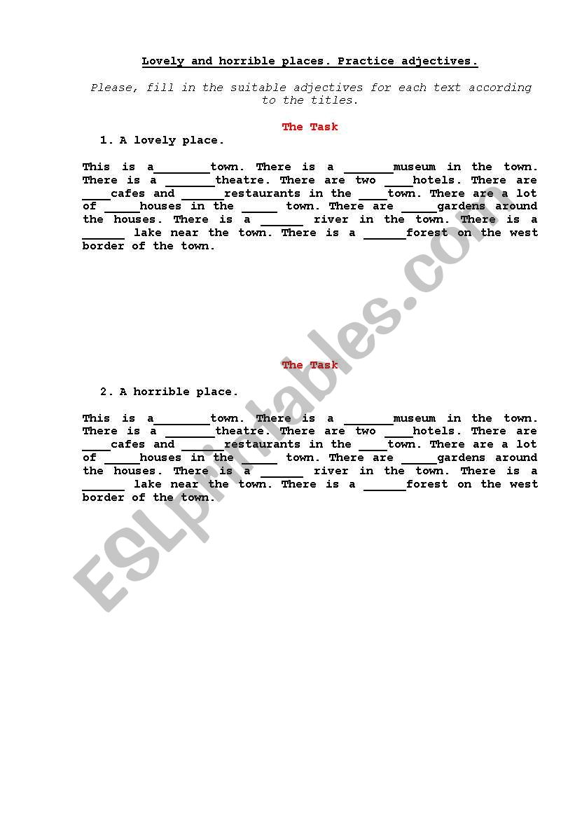 Lovely and horrible places. Practice adjectives.