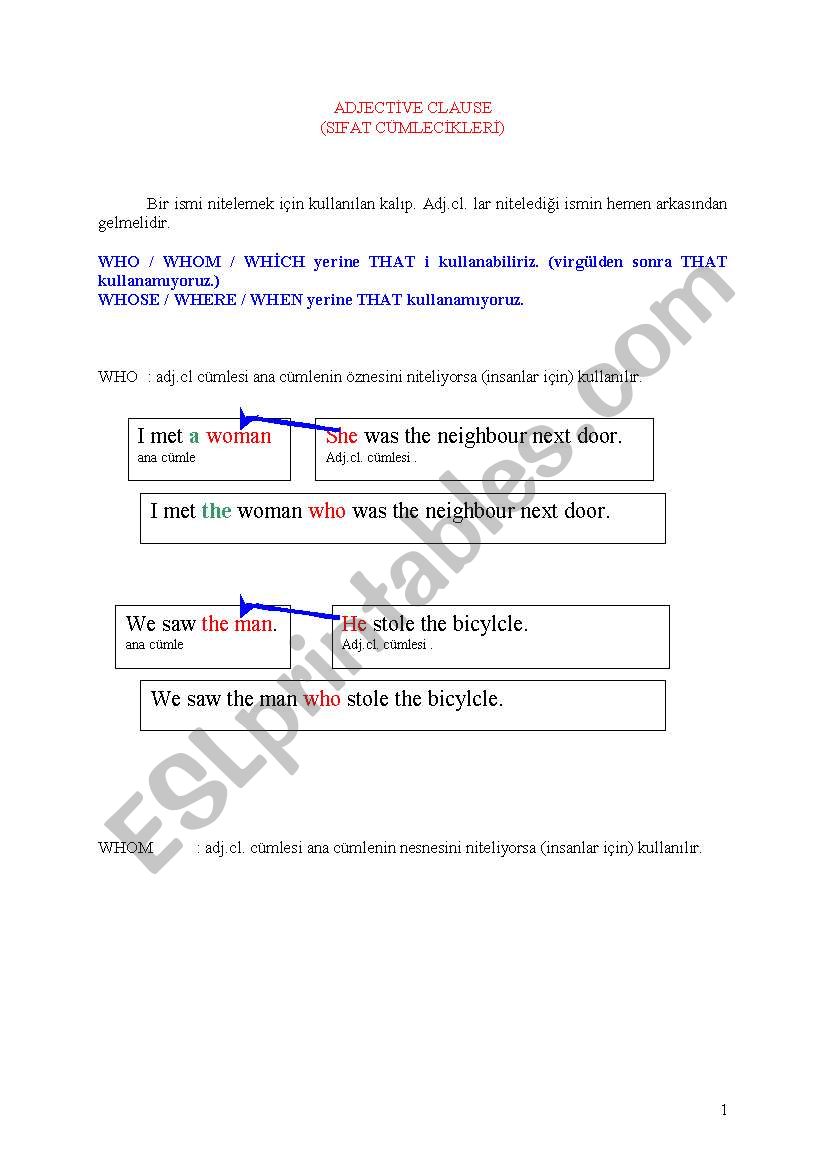 Adjectives clause worksheet