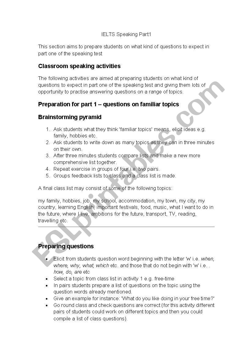 IELTS Preparation for Speaking Part 1