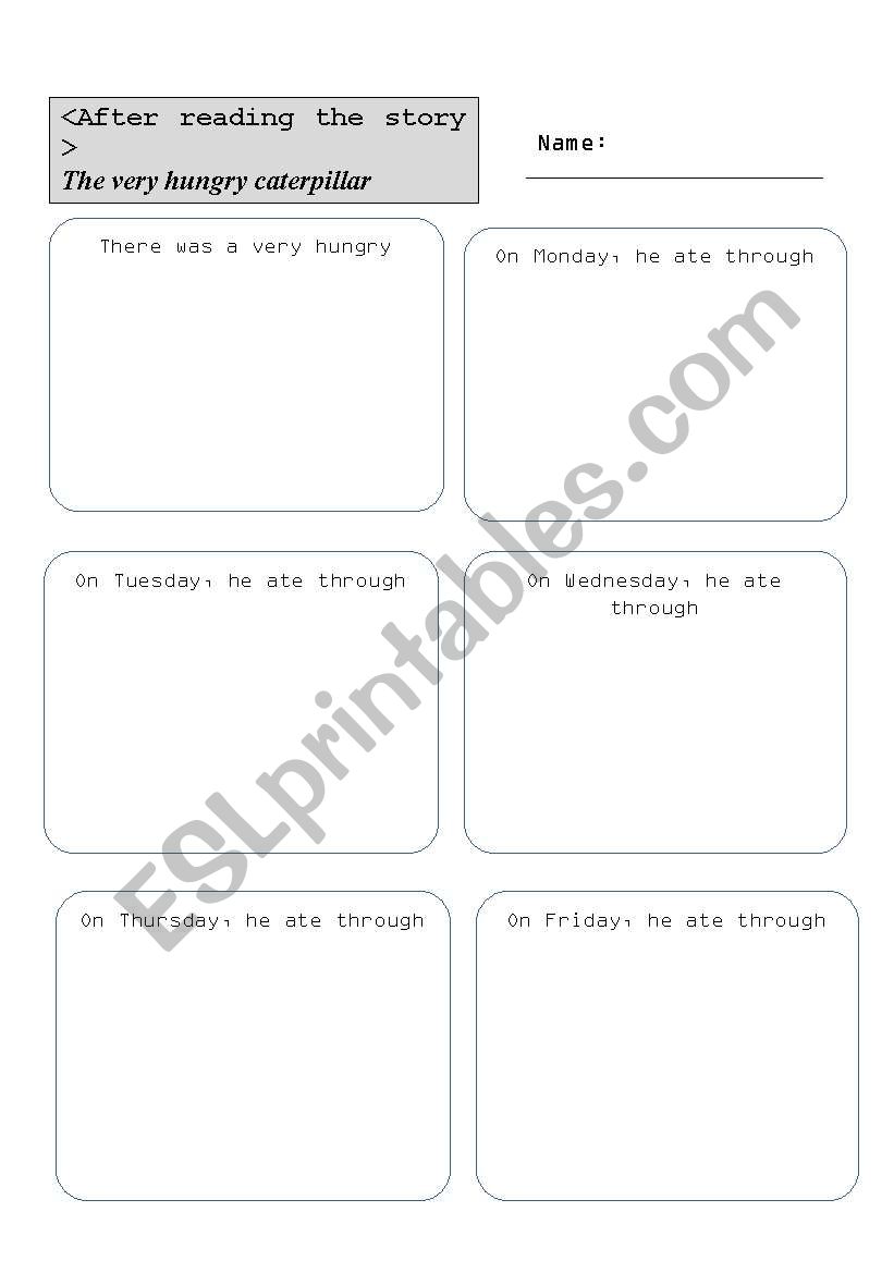 The very hungry caterpllar (worksheet after reading)