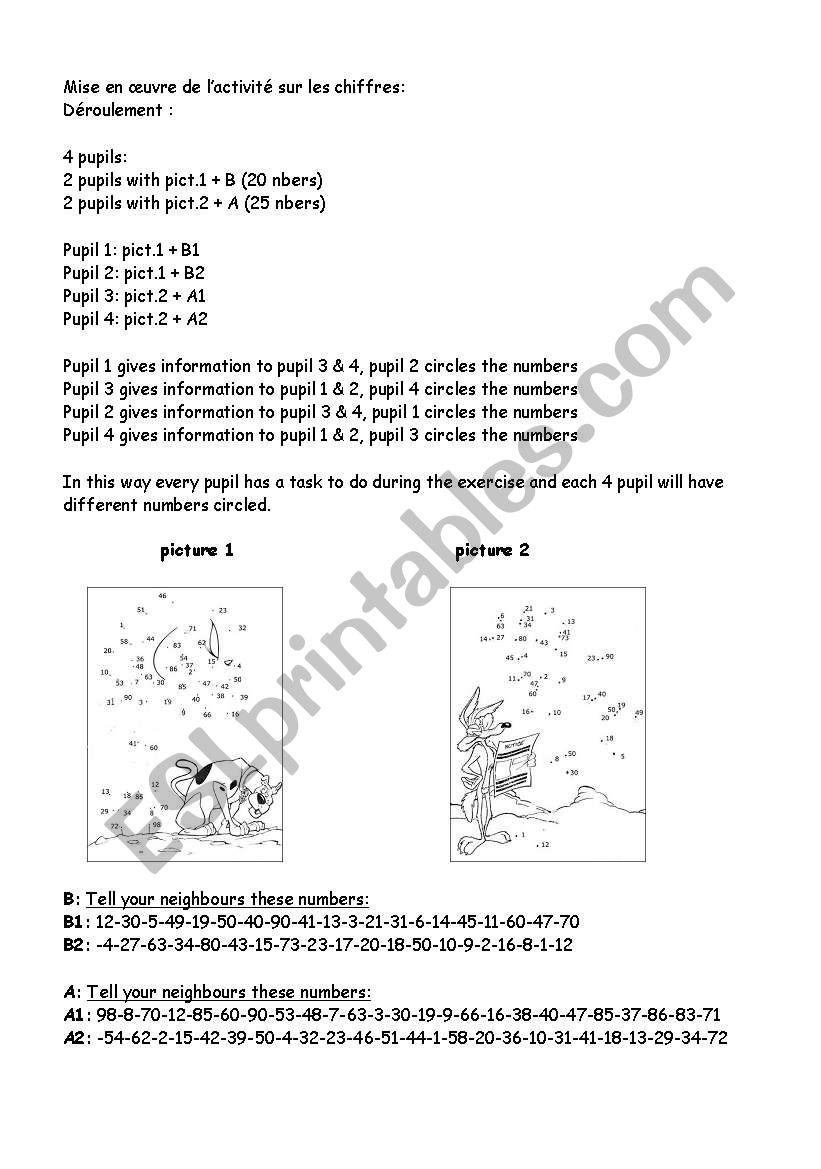 Pair work with numbers worksheet