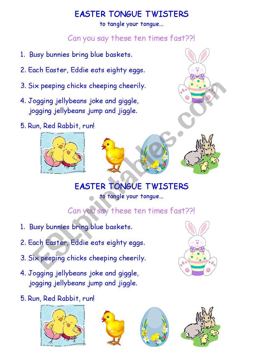 Easter Tongue twisters worksheet