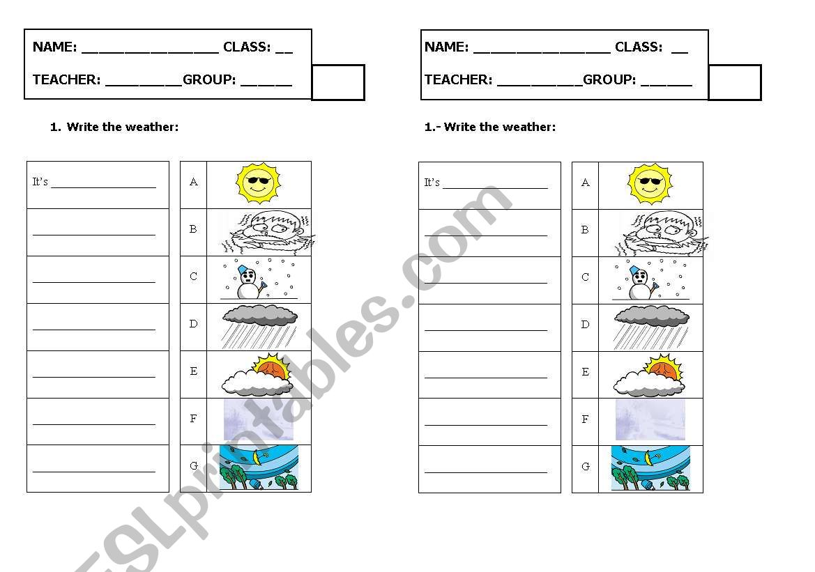 Test about the Weather worksheet