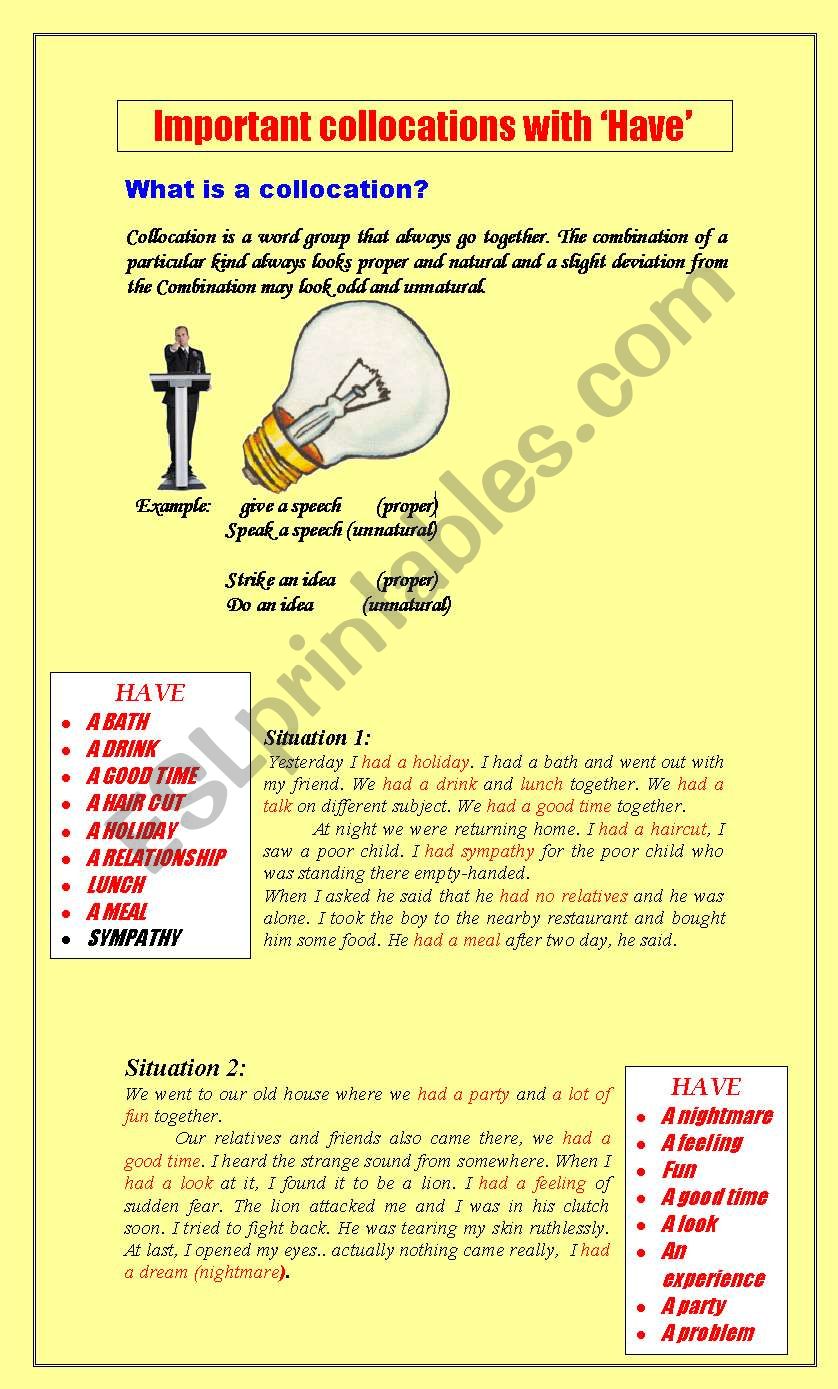 collocation Â´makeÂ´ worksheet