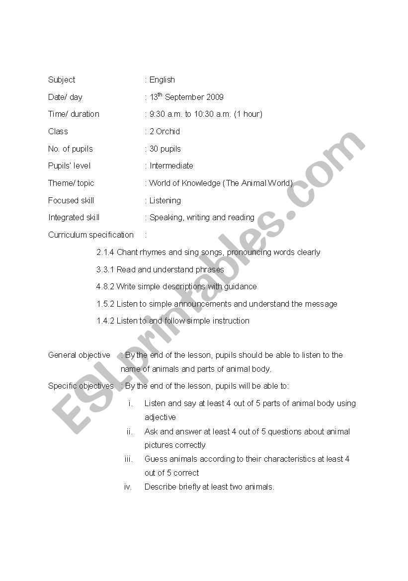 lesson plan english worksheet