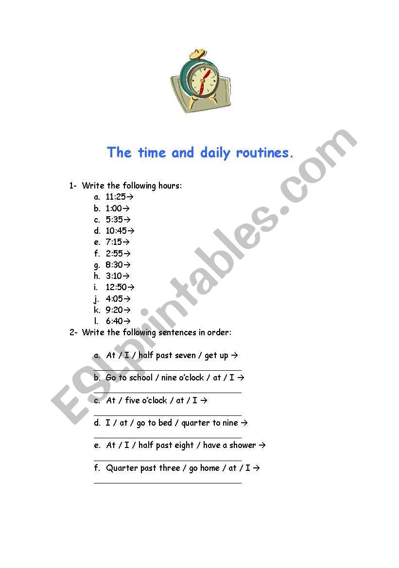 The time and daily routines worksheet