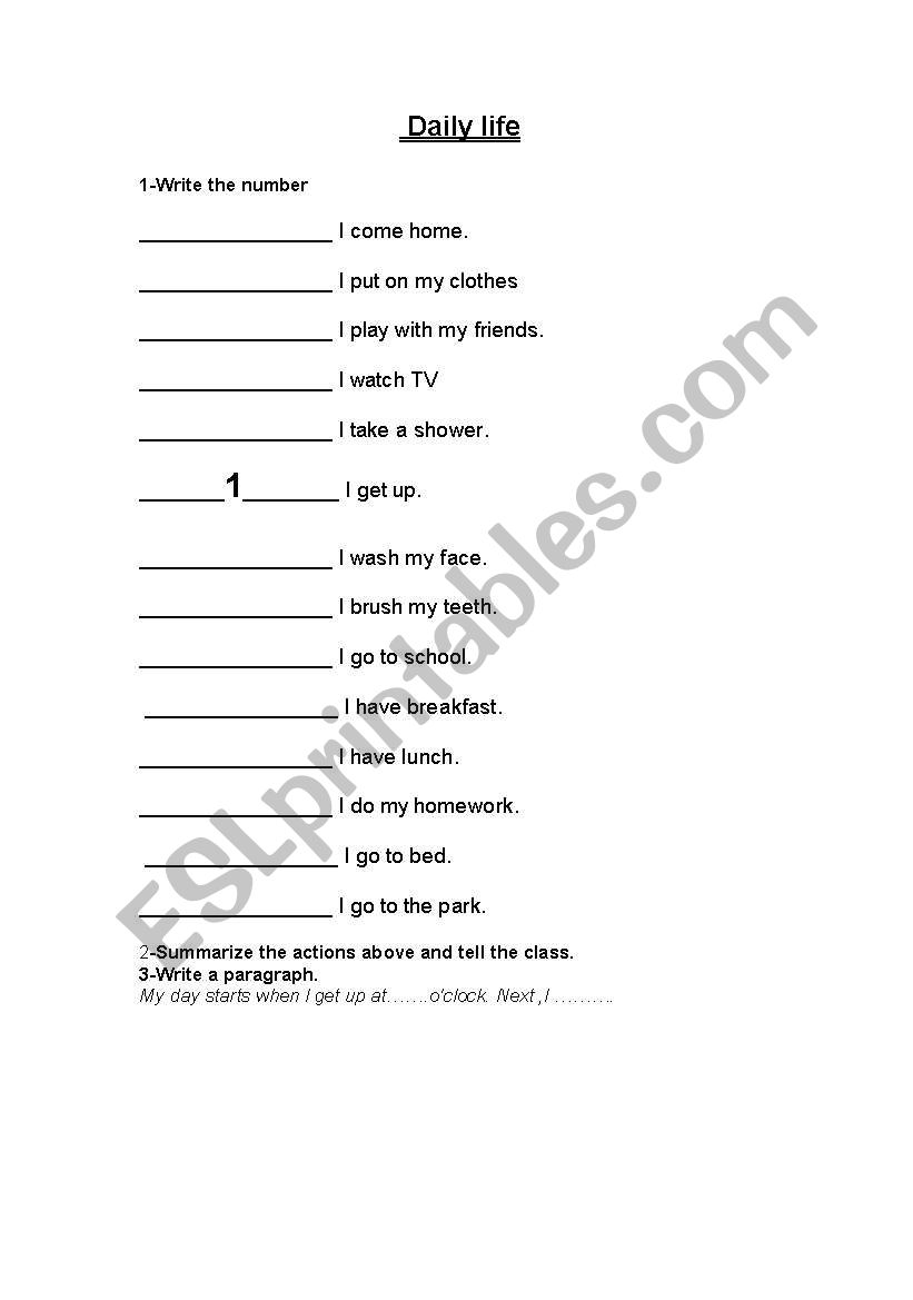 Daily life  worksheet