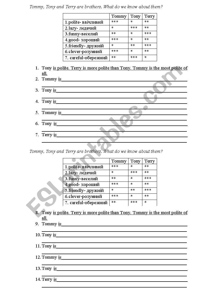 Adjectives worksheet