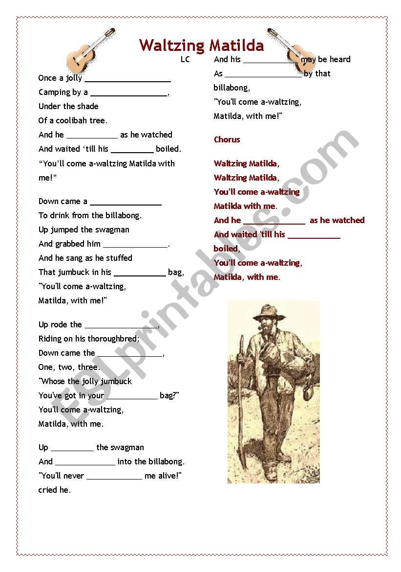 Waltzing Matilda Song Lyrics worksheet
