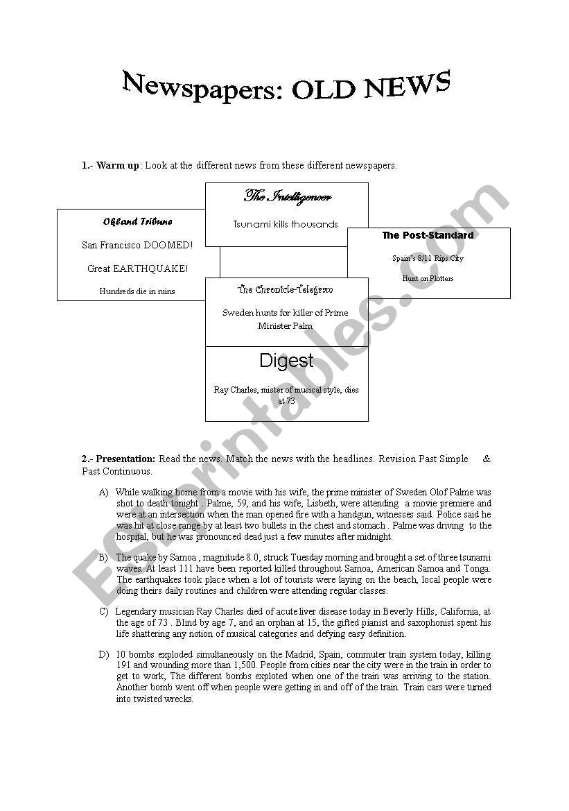 Newspapers worksheet