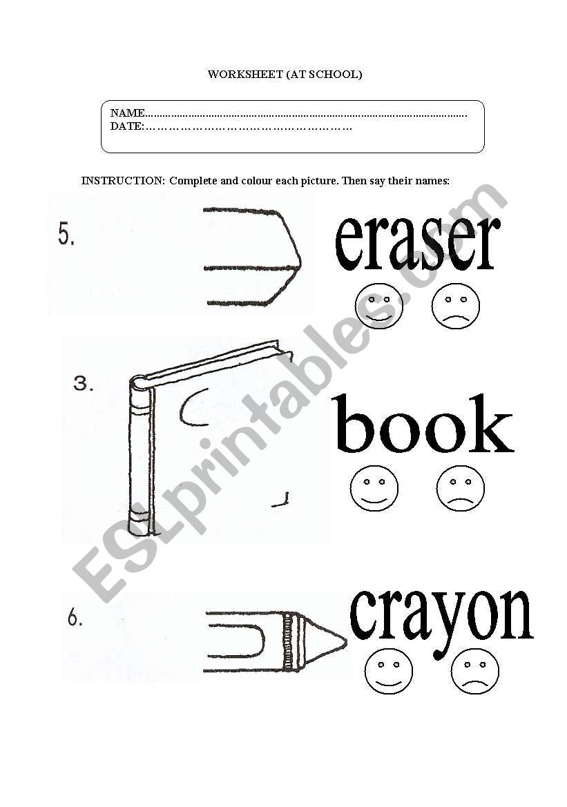 SCHOOL SUPPLIES worksheet