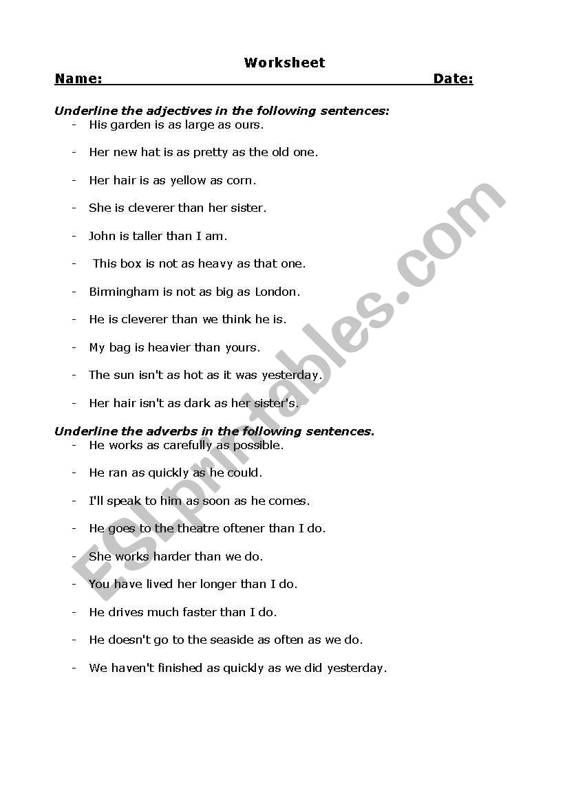 adjective or adverb worksheet