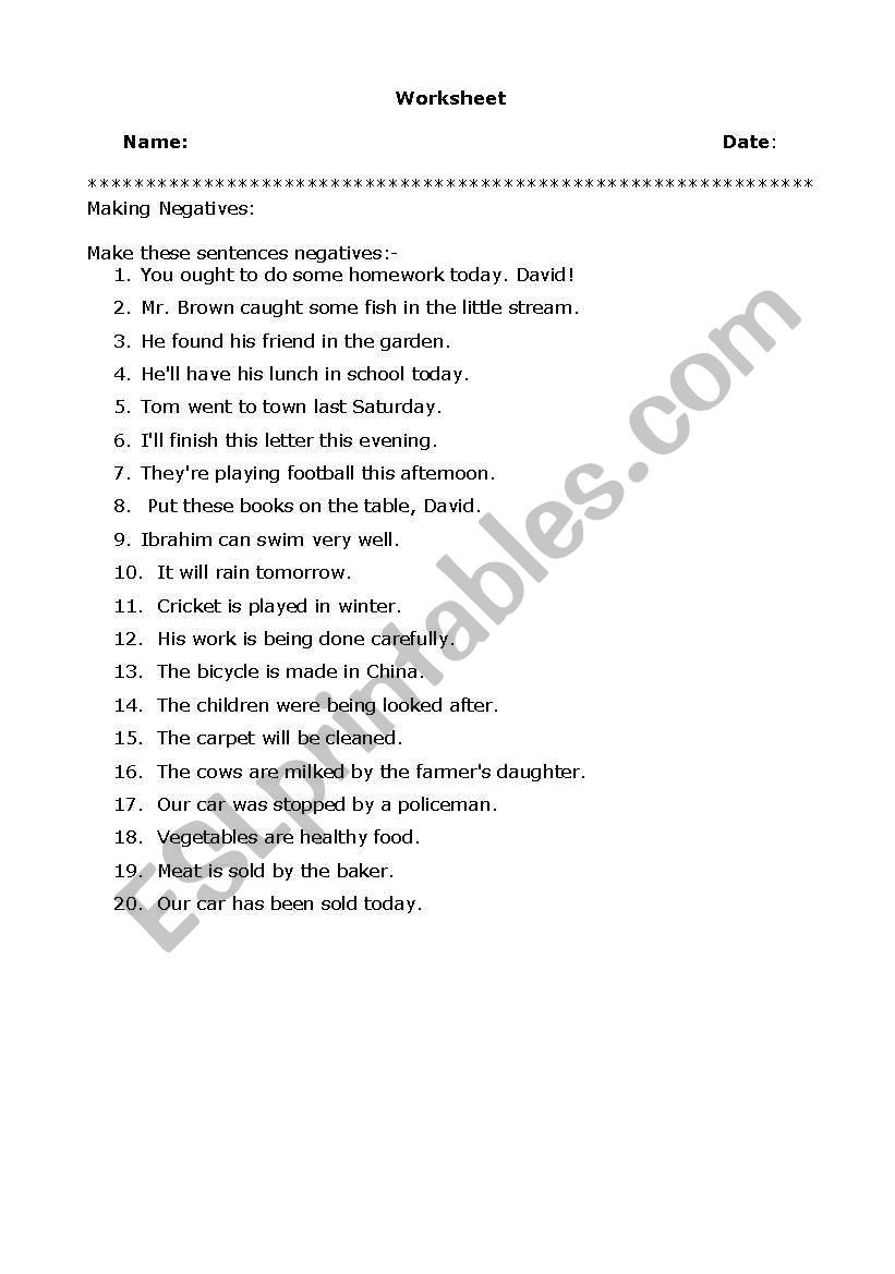 english-worksheets-negative-sentences