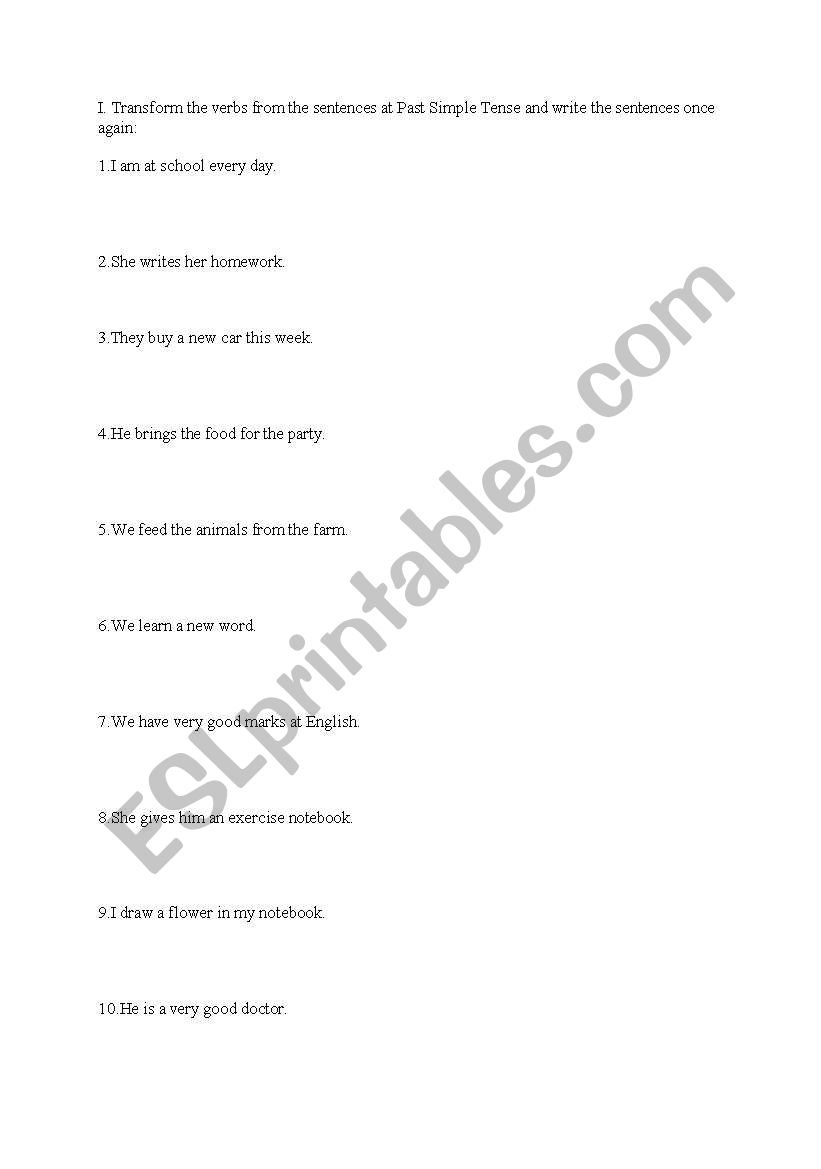 Past Simple worksheet worksheet