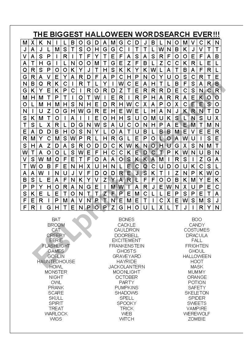 The biggest Halloween wordsearch EVER! (60 words)