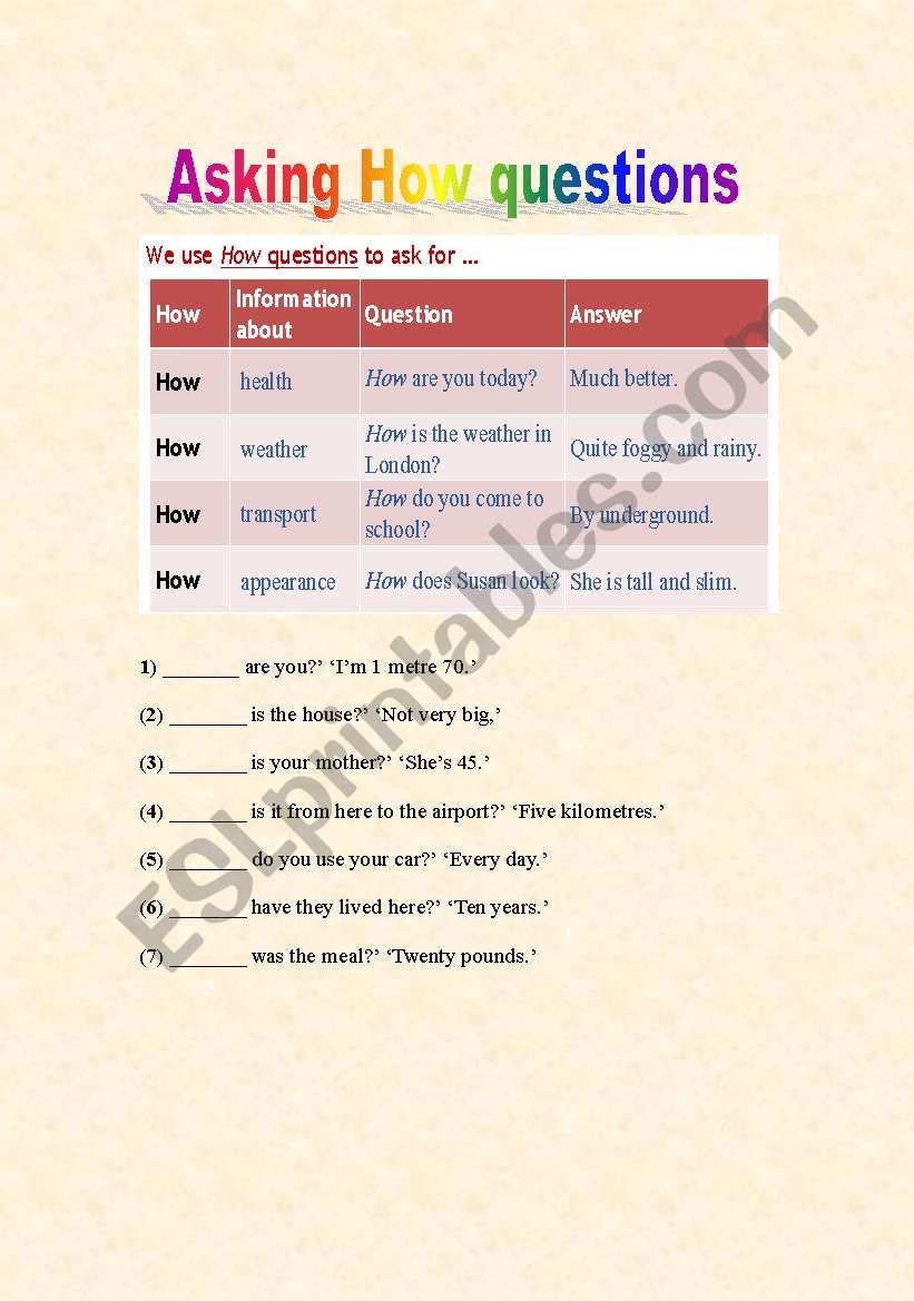 asking How questions worksheet