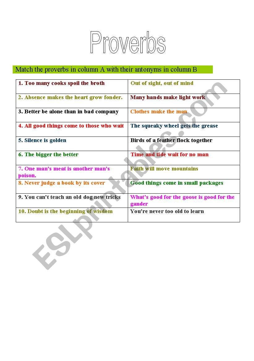 Proverbs worksheet