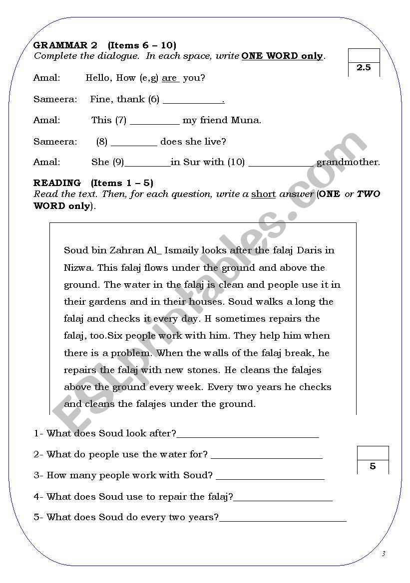 exercise worksheet