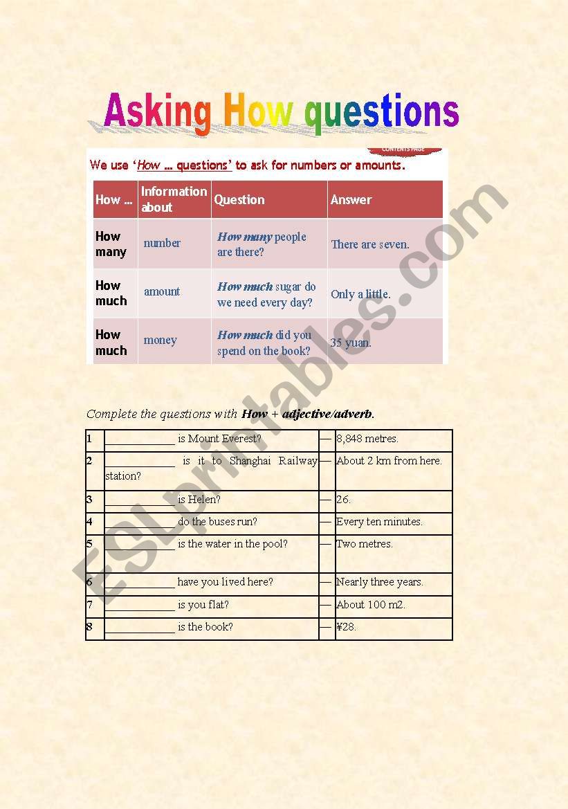 asking How questions (2) worksheet