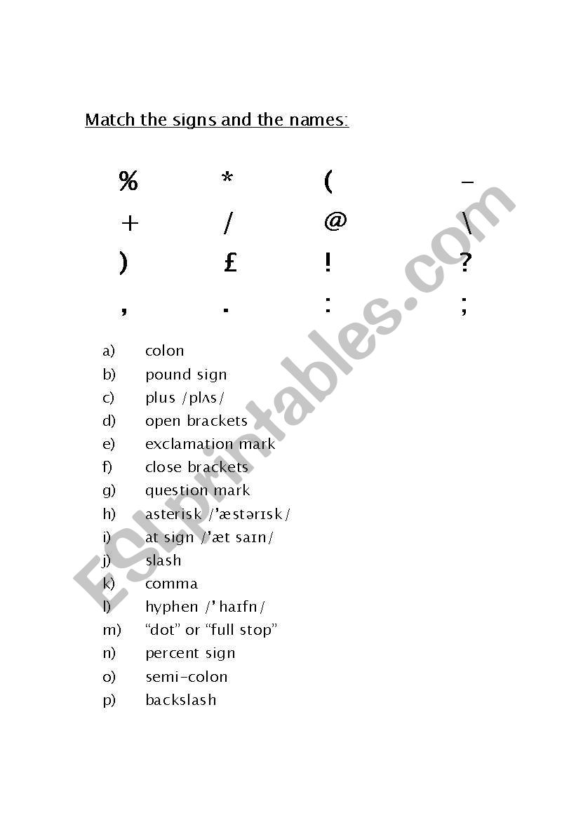 Internet Punctuation worksheet