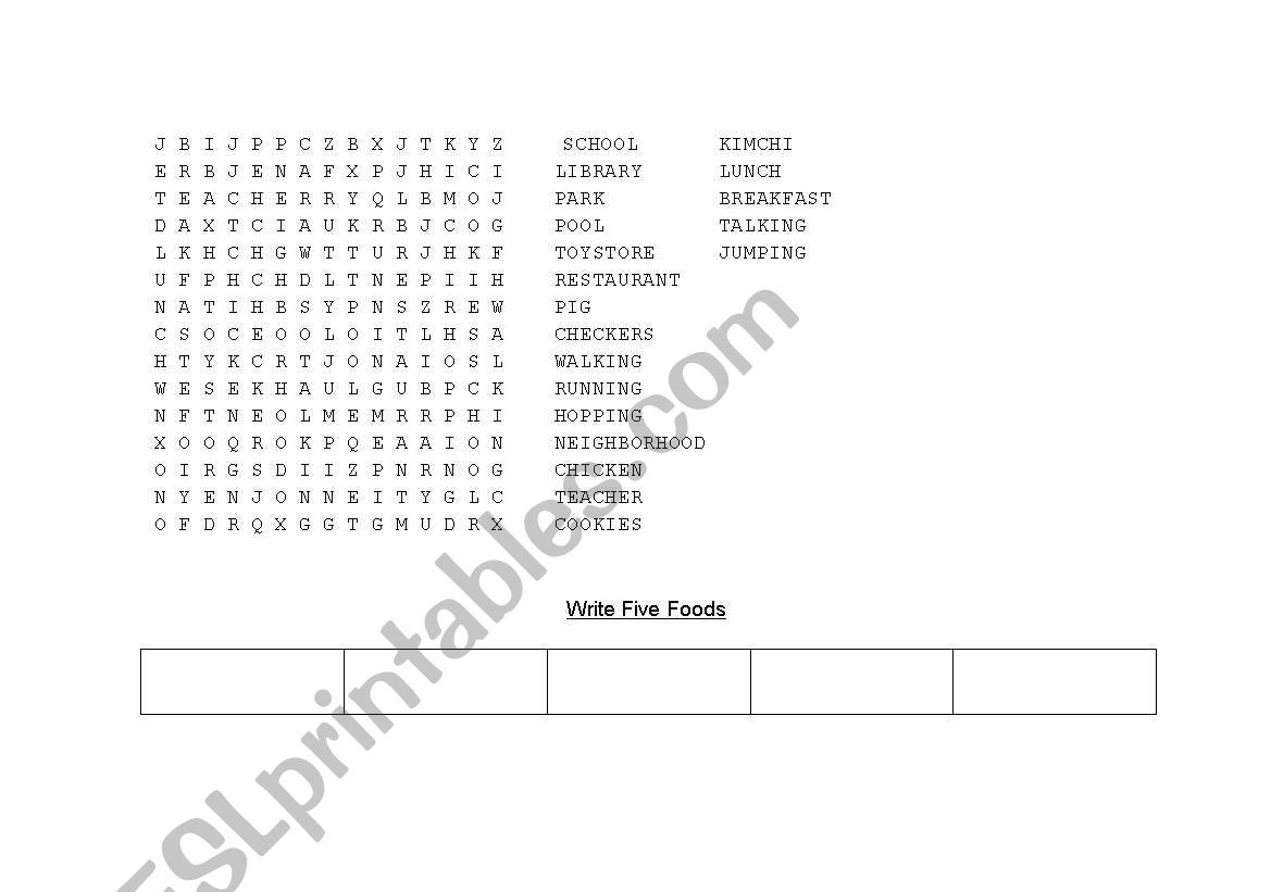 food search worksheet