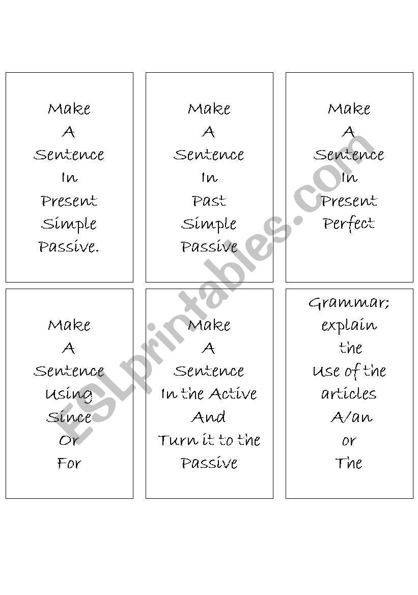 activity cards worksheet