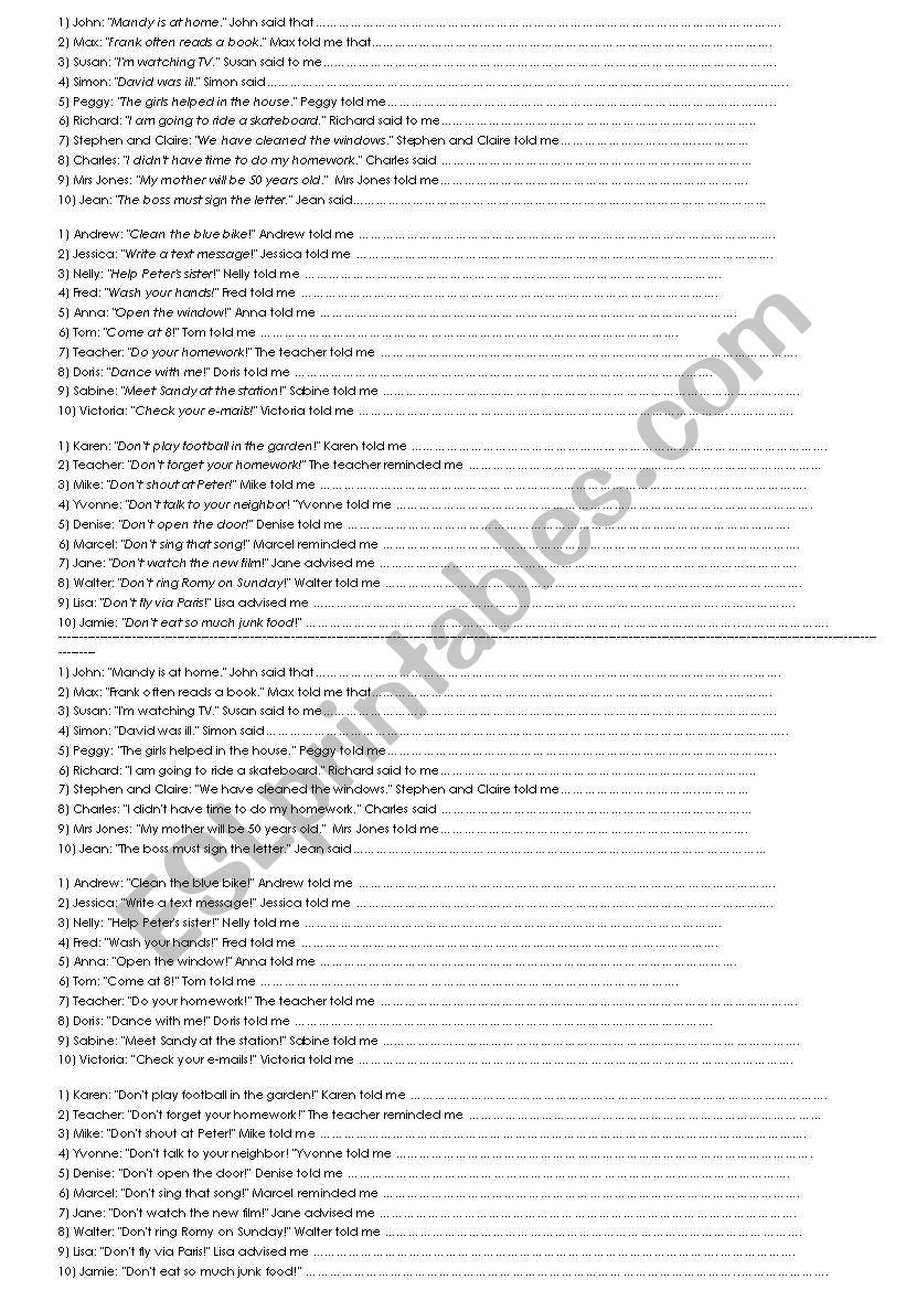 Reported Speech worksheet