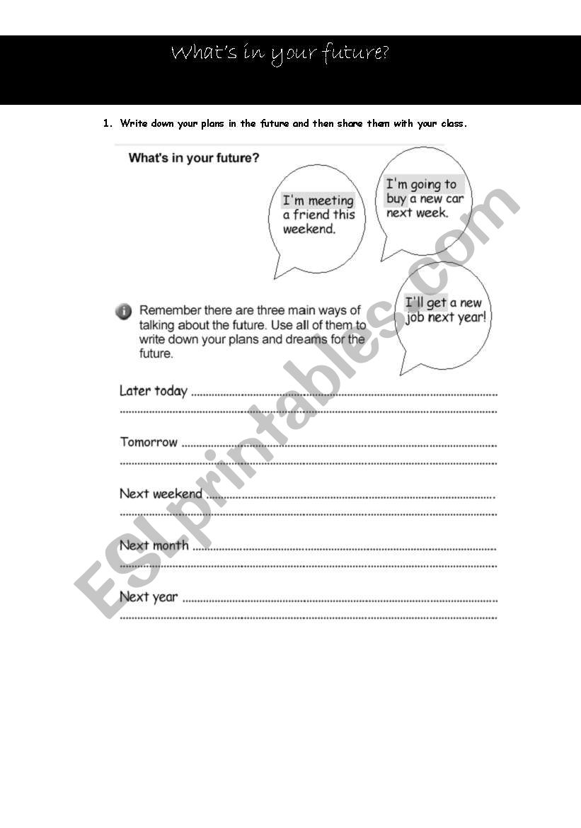 Whats in your future worksheet
