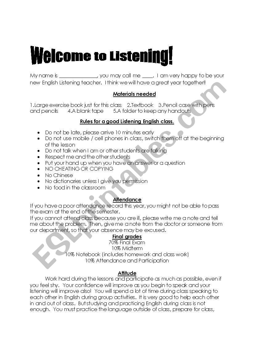 introduction to listening course for ESL students