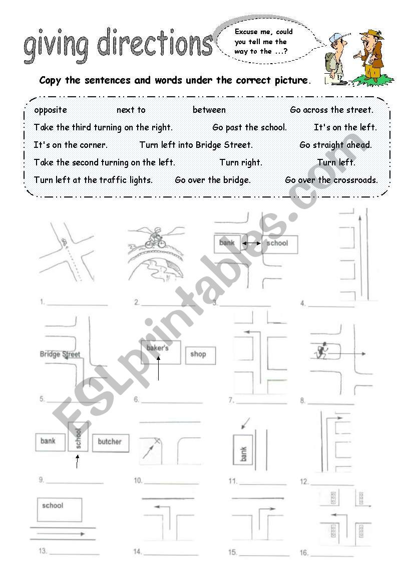 Giving directions worksheet