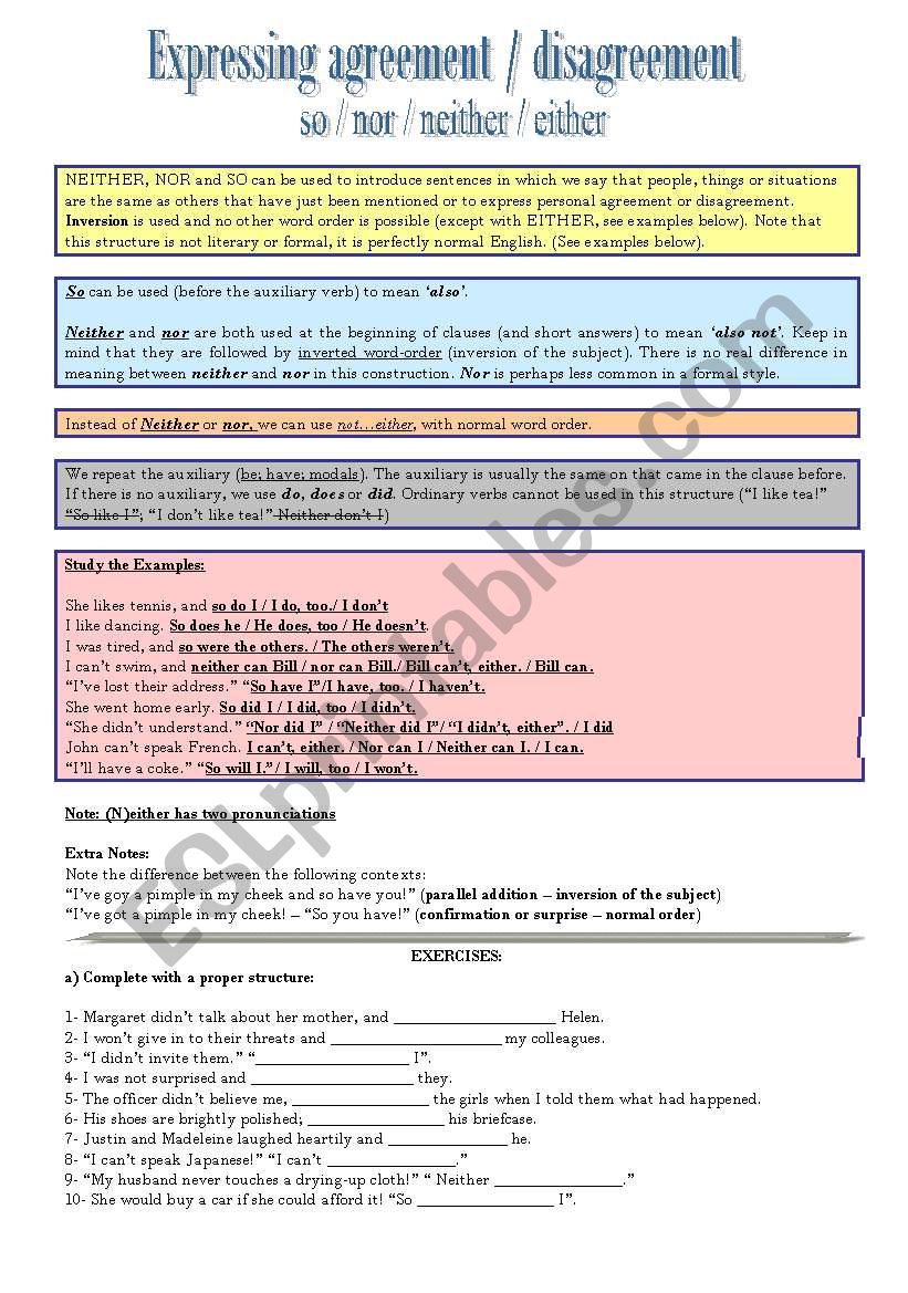 Expressing agreement / disagreement