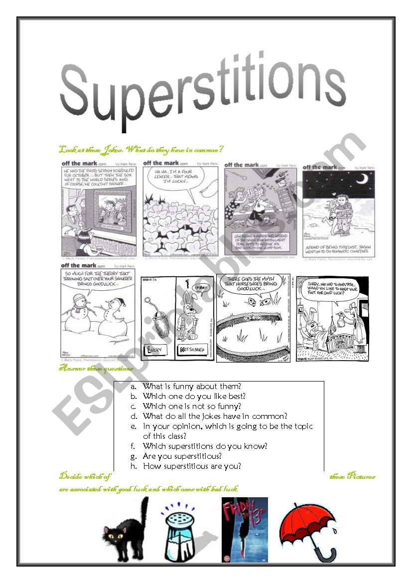 Superstitions part1 worksheet