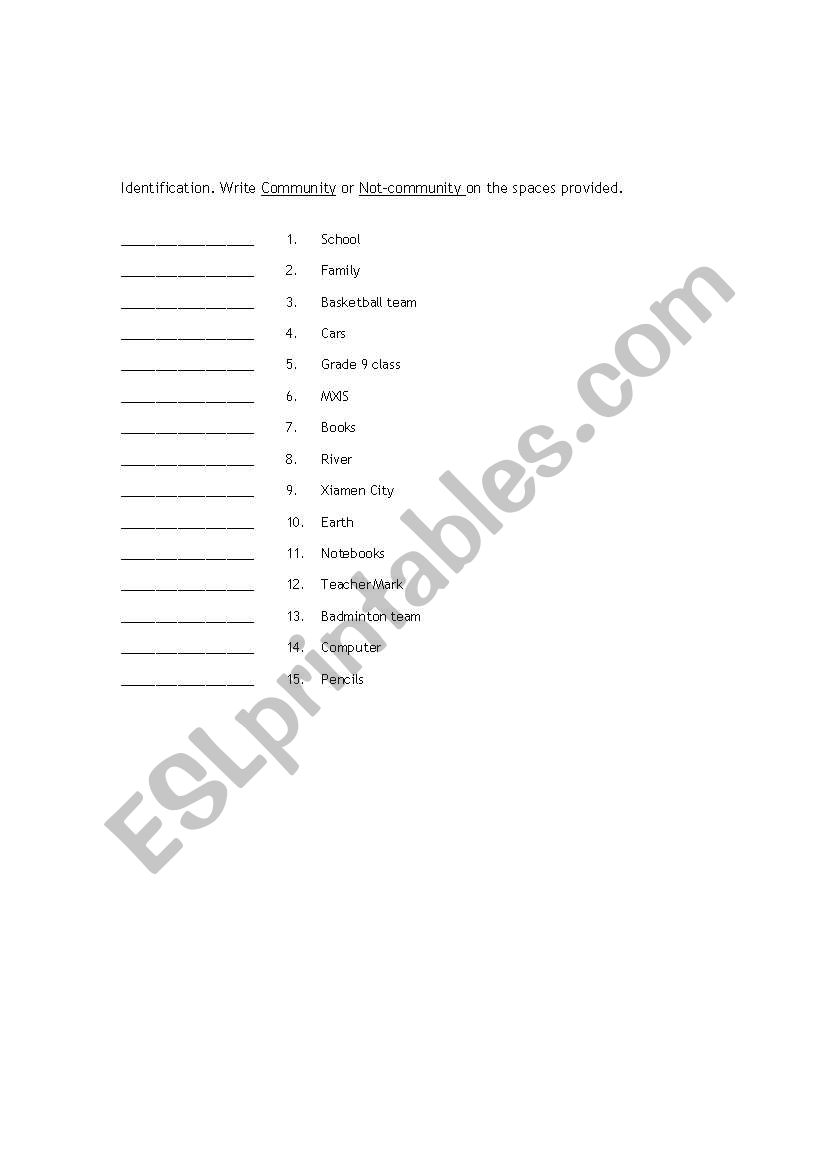 community worksheet