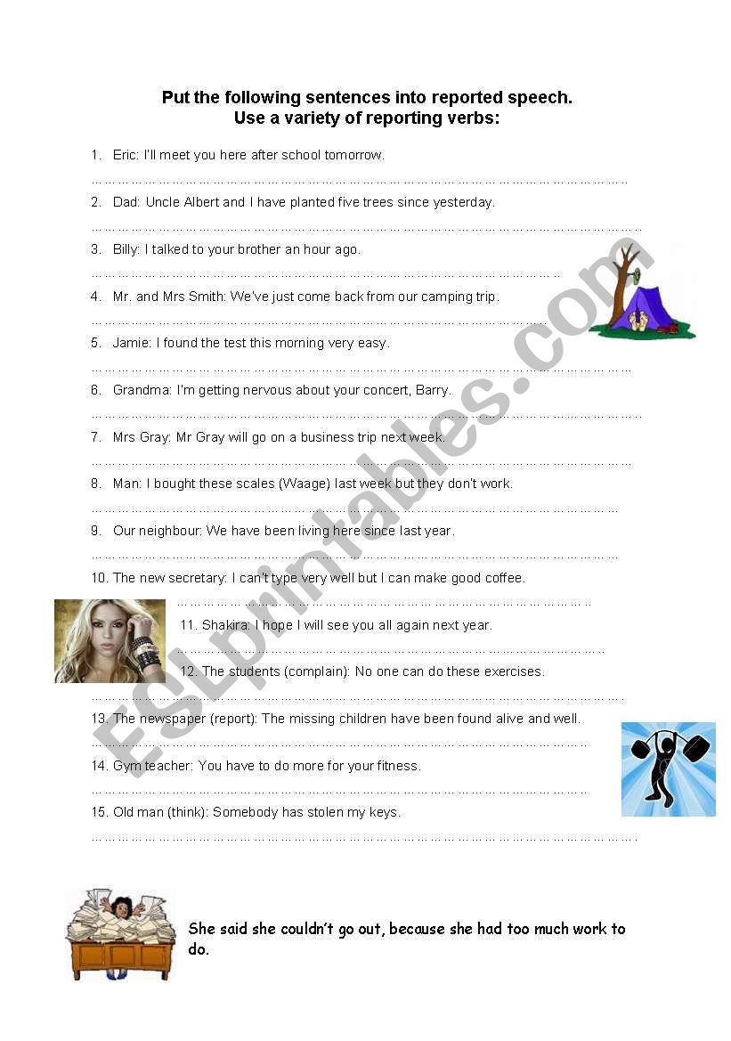 Reported Speech worksheet