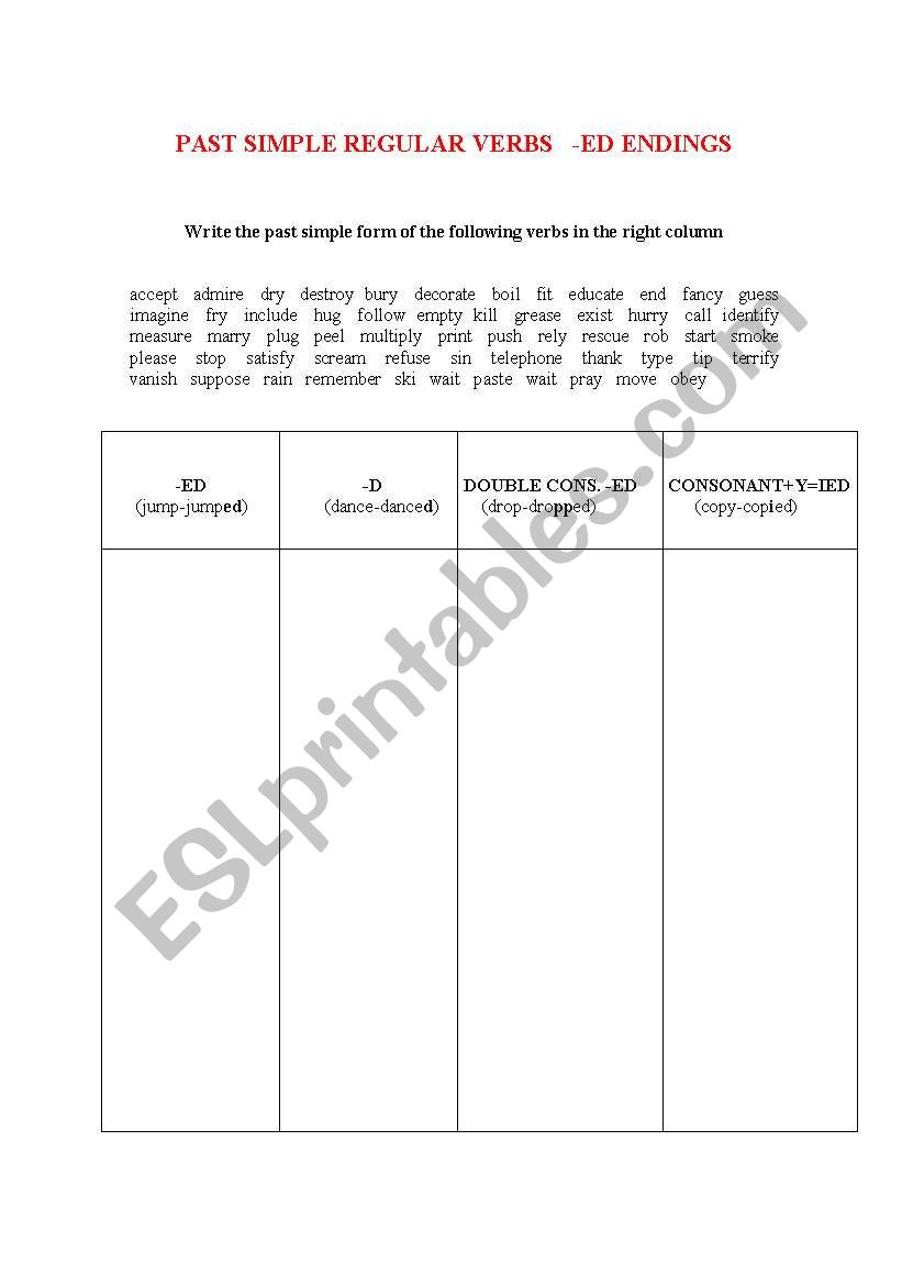 PAST SIMPLE REGULAR ENDINGS worksheet