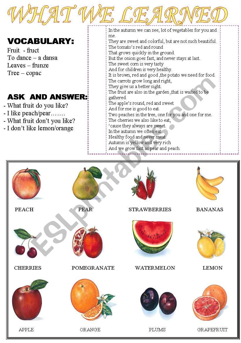 fruit worksheet