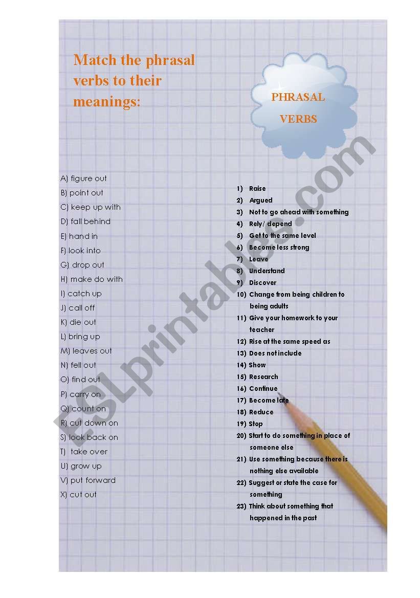 Phrasal verbs matching activity