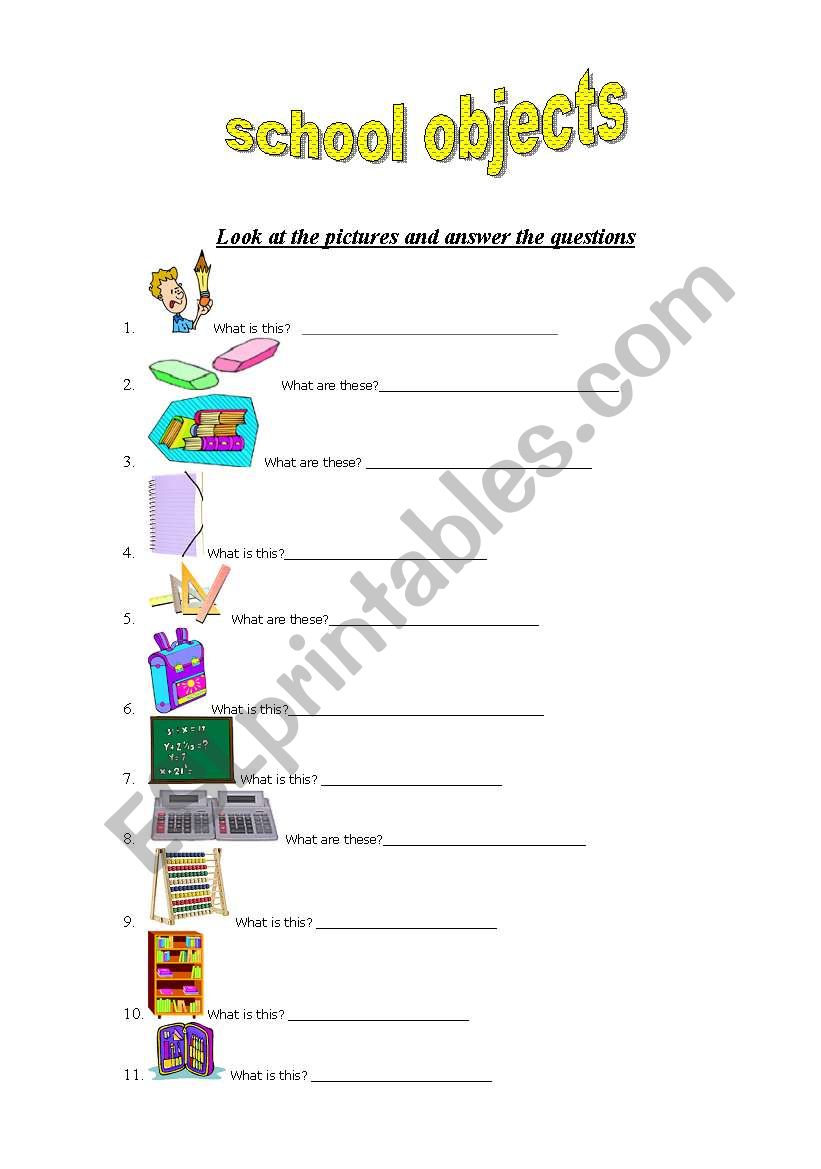 School objects worksheet