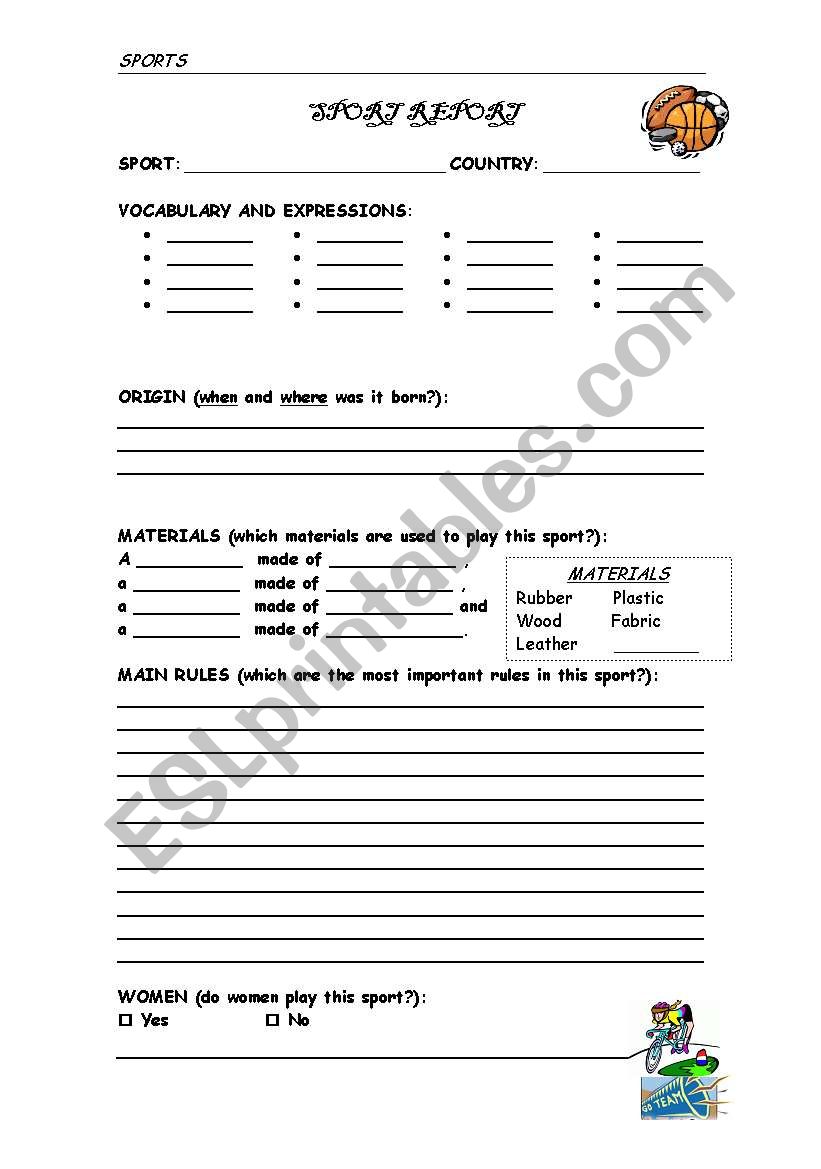 SPORT REPORT worksheet