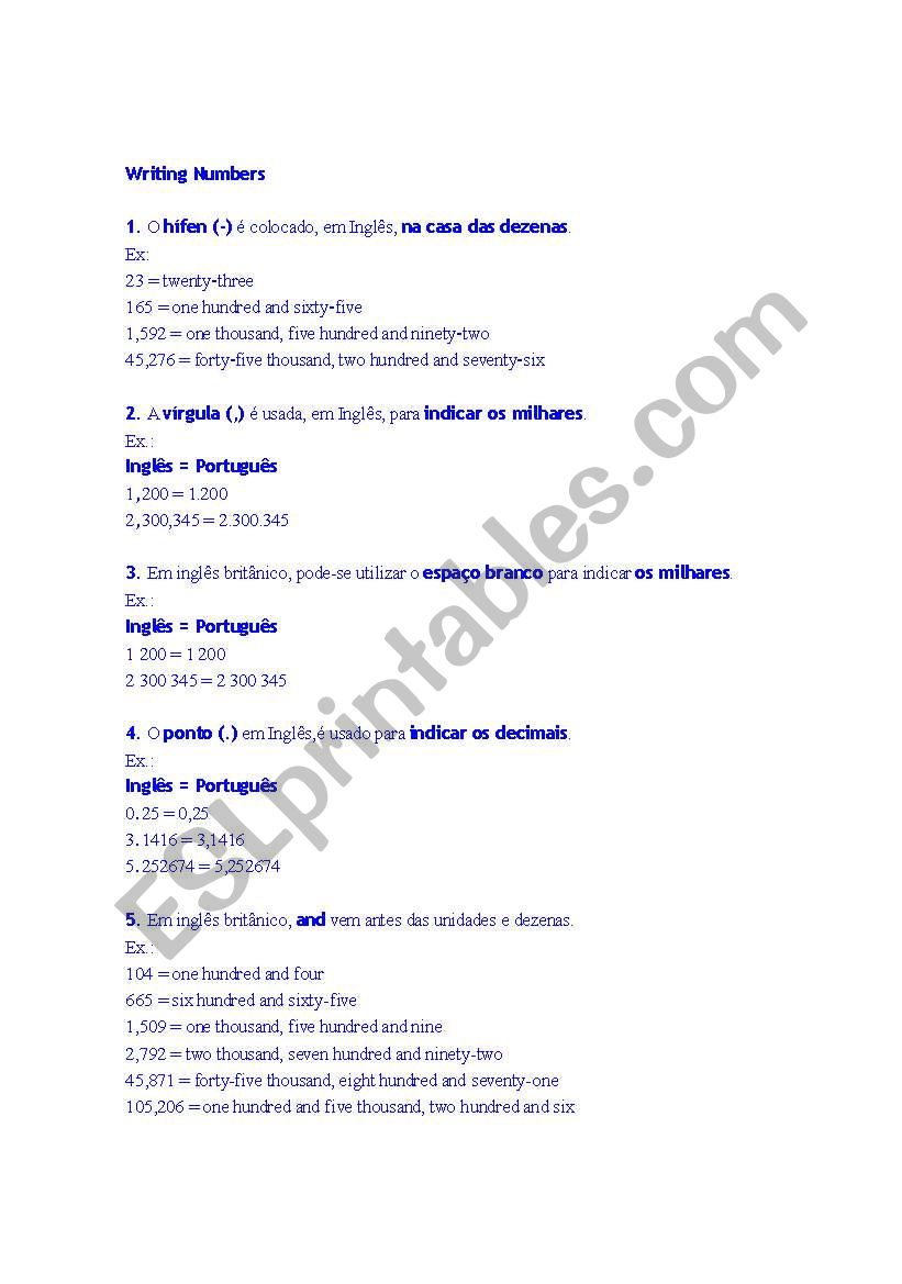 Numbers worksheet