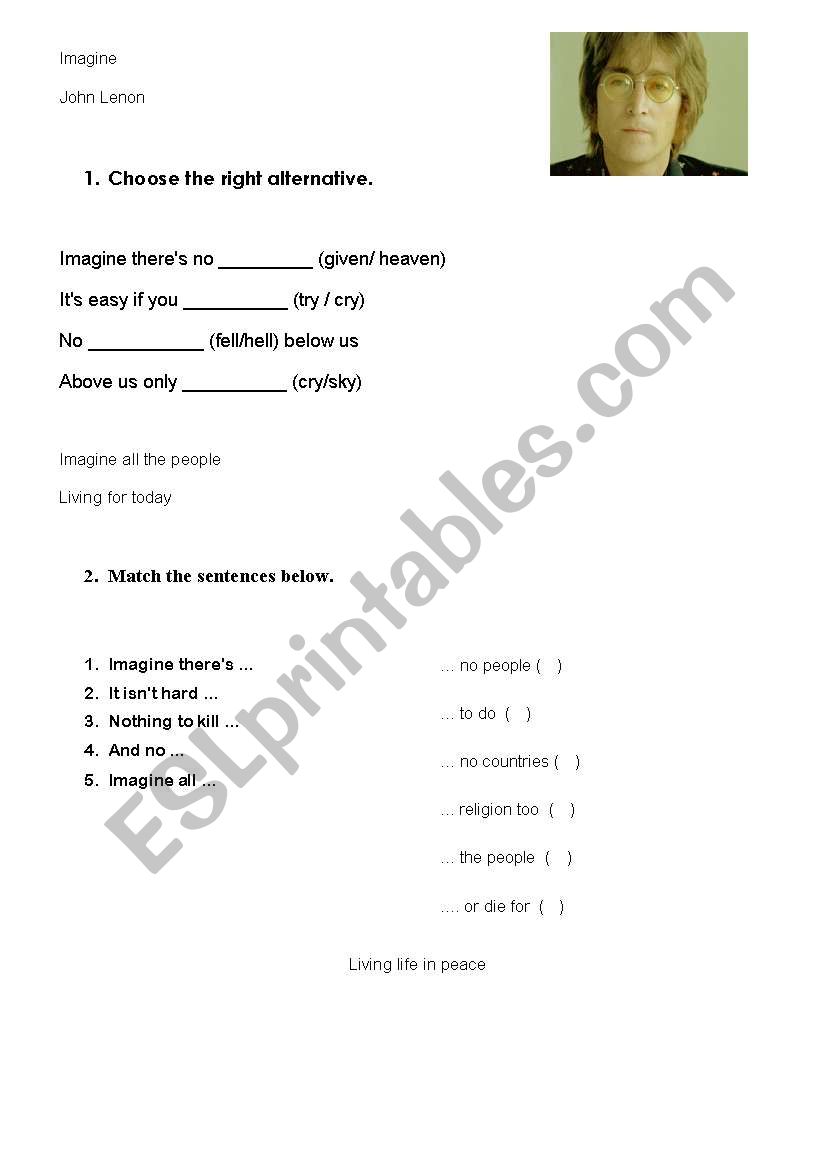 Imagine - John Lennon worksheet