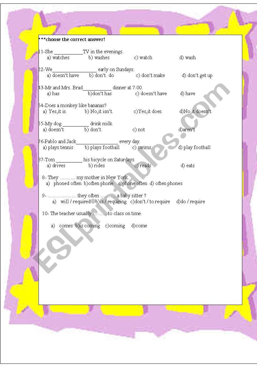 simple present tense worksheet